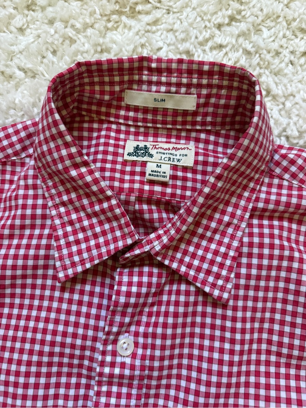 J. Crew Men’s Thomas Mason Red & White Gingham Slim Fit Button-Down Shirt. Sz MD